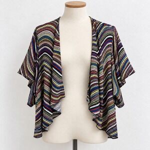 Harmony Petite Large Chevron Zigzag Open Front Cardigan Multi Color Rainbow Top